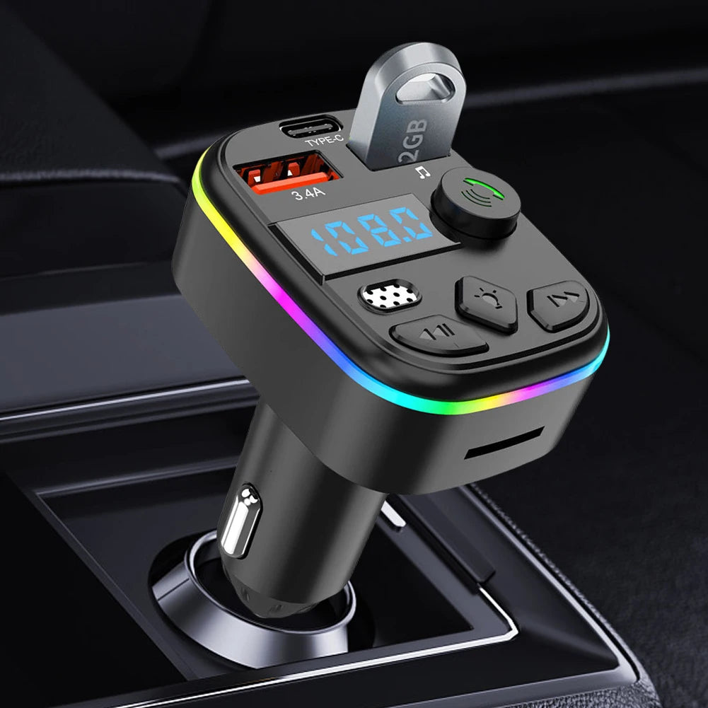 Car Charger Dual USB Type C Car MP3 Player Bluetooth-Compatible 5.3 Support TF Card U Disk Cell Phone Charger Car FM Transmitter