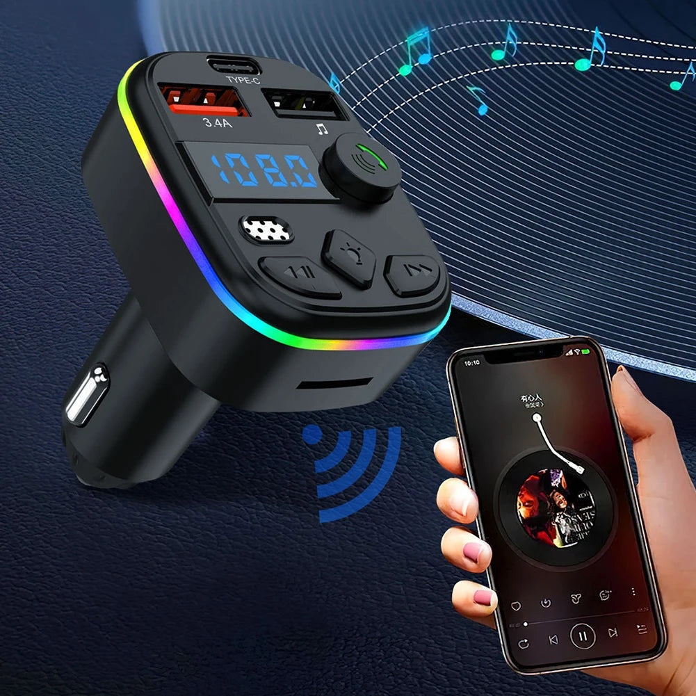 Car Charger Dual USB Type C Car MP3 Player Bluetooth-Compatible 5.3 Support TF Card U Disk Cell Phone Charger Car FM Transmitter