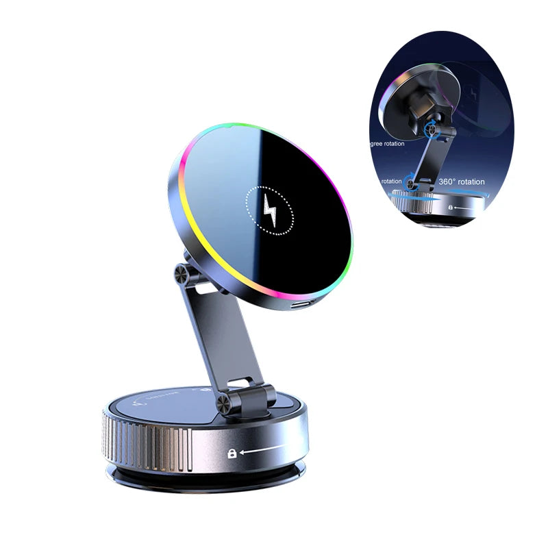 Cooling Magnetic Car Wireless Charger Car Phone Holder Mount Fast Charging for iPhone 15 14 13 Pro Suction Cup Vacuum Foldable