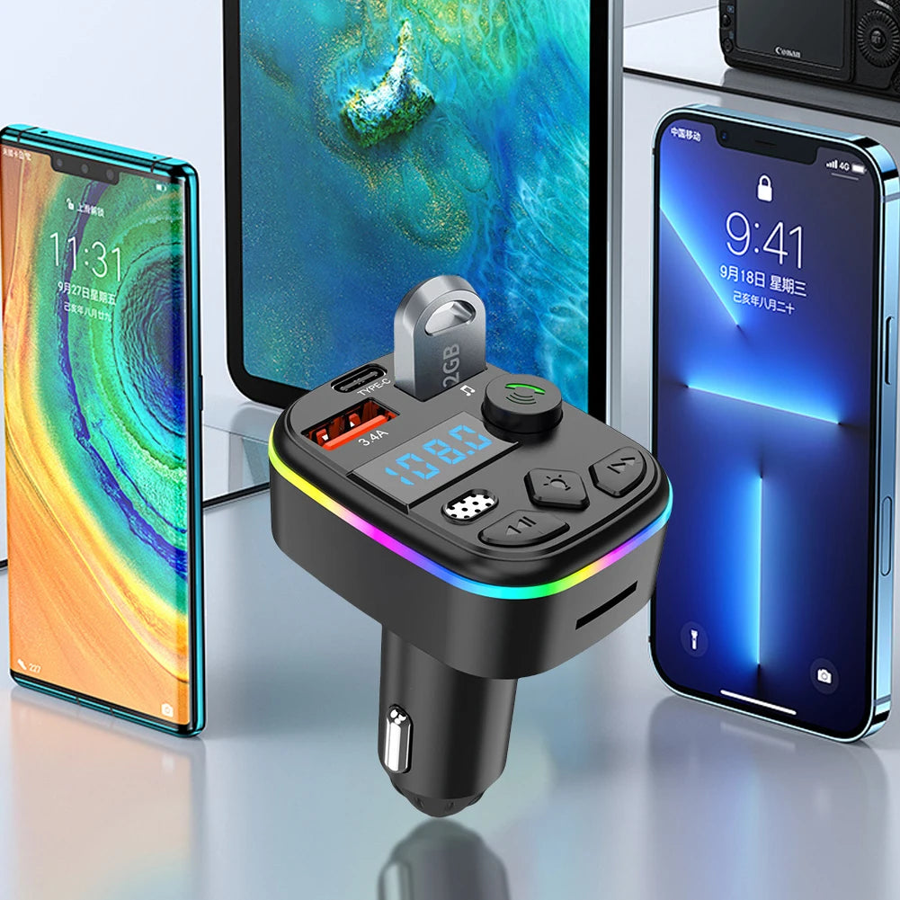 Car Charger Dual USB Type C Car MP3 Player Bluetooth-Compatible 5.3 Support TF Card U Disk Cell Phone Charger Car FM Transmitter
