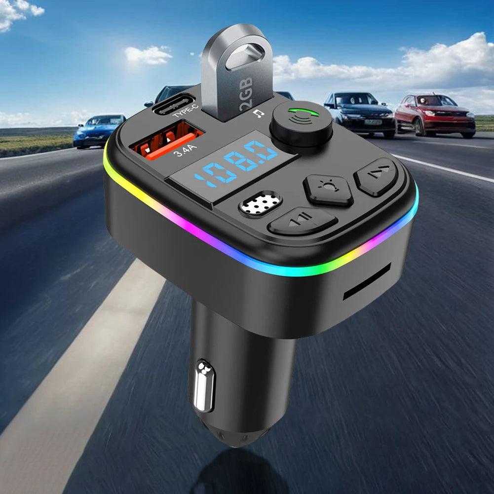 Car Charger Dual USB Type C Car MP3 Player Bluetooth-Compatible 5.3 Support TF Card U Disk Cell Phone Charger Car FM Transmitter