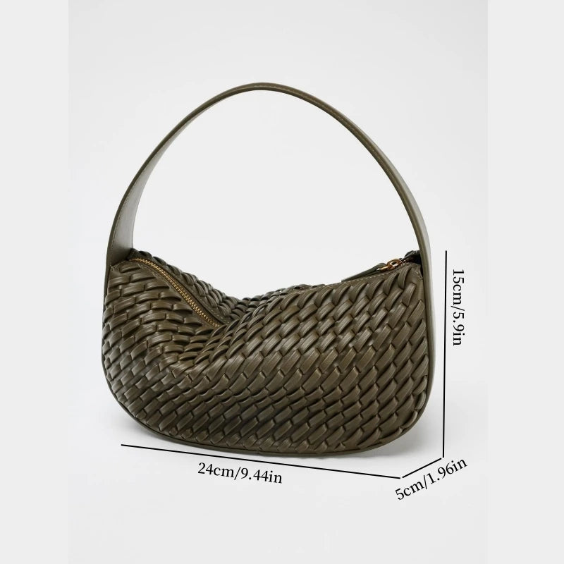 Women Daily Shoulder Adjustable Strap Woven Simple Hobo Solid Color Stylish Shoulder Bag Shopping Bag