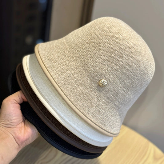 New Style Fisherman Hat for Women Autumn and Winter Korean Warm and Cold-Proof Knit Hat Large Head Circumference  Hat