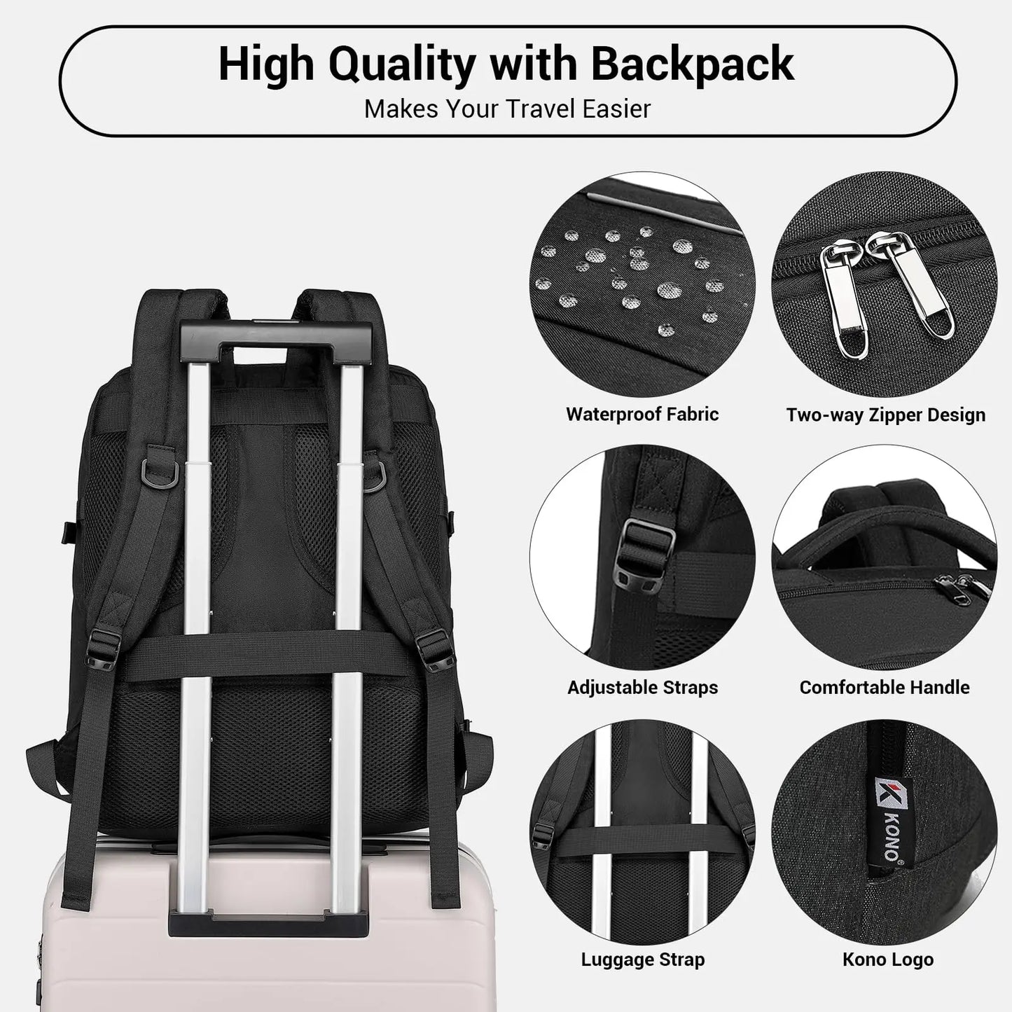 Kono Travel Backpack 45x36x20 cm 30L for Easyjet Laptop bag Weekend Travel Practical Duffel Bag hand luggage.