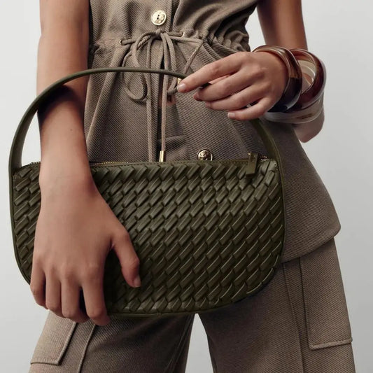 Women Daily Shoulder Adjustable Strap Woven Simple Hobo Solid Color Stylish Shoulder Bag Shopping Bag